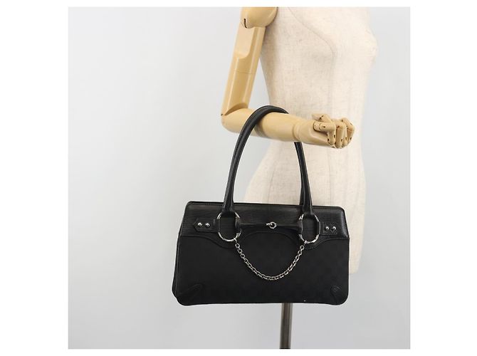Borsa GUCCI Horsebit GG Canvas Nera Argento 114913 Auth 193014V Nero - vista 22