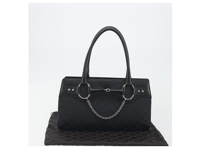 Borsa GUCCI Horsebit GG Canvas Nera Argento 114913 Auth 193014V Nero - vista 23