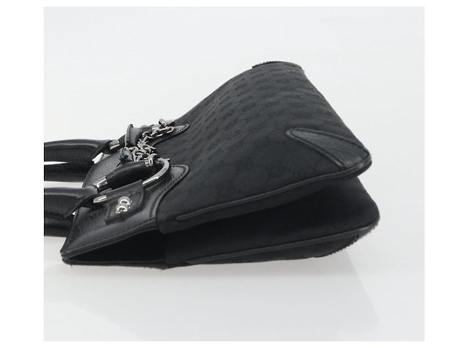 Borsa GUCCI Horsebit GG Canvas Nera Argento 114913 Auth 193014V Nero - vista 5