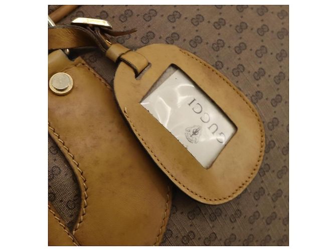 Borsa GUCCI Micro GG Supreme Web Sherry Line in PVC Beige 010 58 1744 65 Auth 187858A D'oro - vista 14