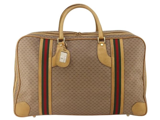 Borsa GUCCI Micro GG Supreme Web Sherry Line in PVC Beige 010 58 1744 65 Auth 187858A D'oro - vista 2