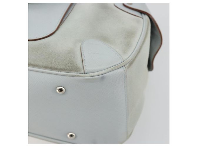 Borsa a mano Salvatore Ferragamo Gancini in scamosciato azzurro chiaro argento Auth BA14181 - vista 10