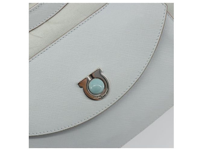Borsa a mano Salvatore Ferragamo Gancini in scamosciato azzurro chiaro argento Auth BA14181 - vista 14