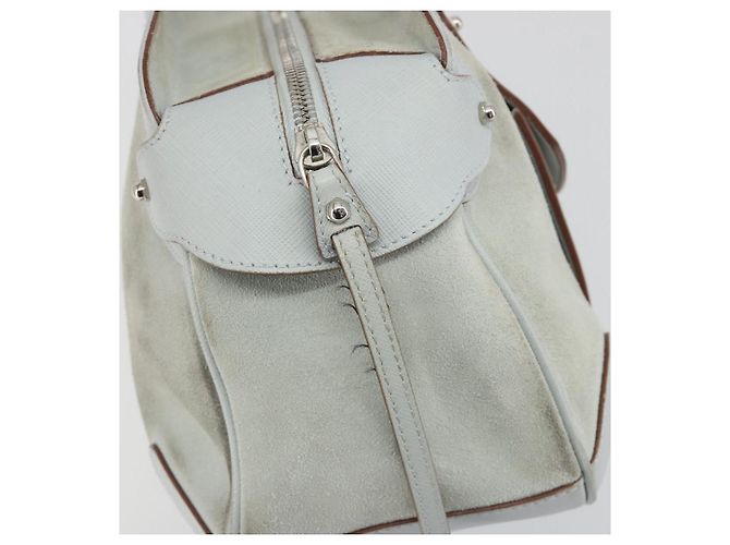 Borsa a mano Salvatore Ferragamo Gancini in scamosciato azzurro chiaro argento Auth BA14181 - vista 16
