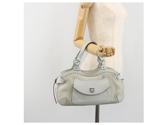 Borsa a mano Salvatore Ferragamo Gancini in scamosciato azzurro chiaro argento Auth BA14181 - vista 25