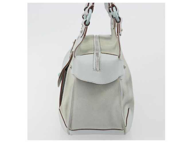 Borsa a mano Salvatore Ferragamo Gancini in scamosciato azzurro chiaro argento Auth BA14181 - vista 4