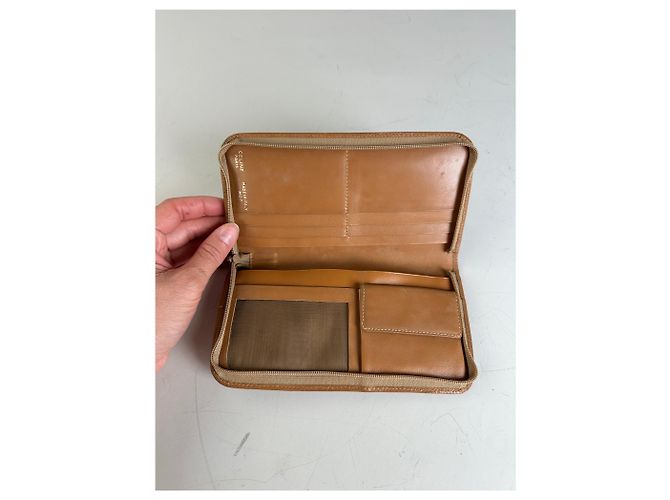 Céline Vintage Celine Macadam Canvas Zip Wallet Beige Brown - view 3