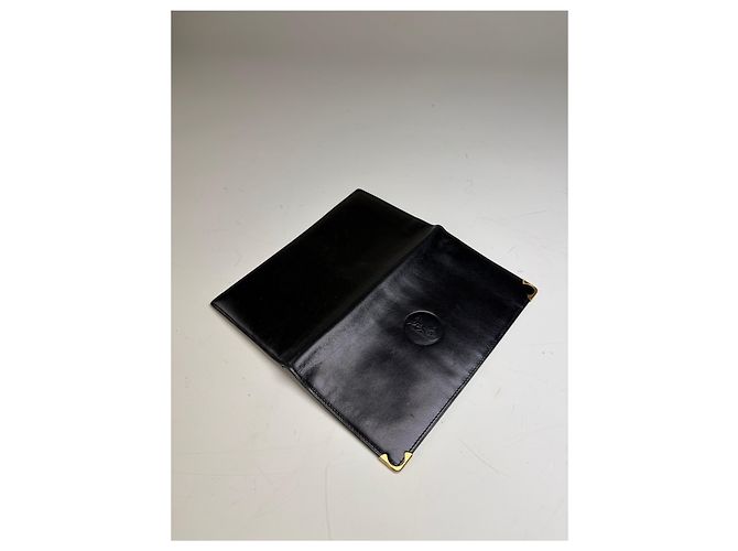 Céline Vintage Celine Leather Long Wallet Black Gold - view 4