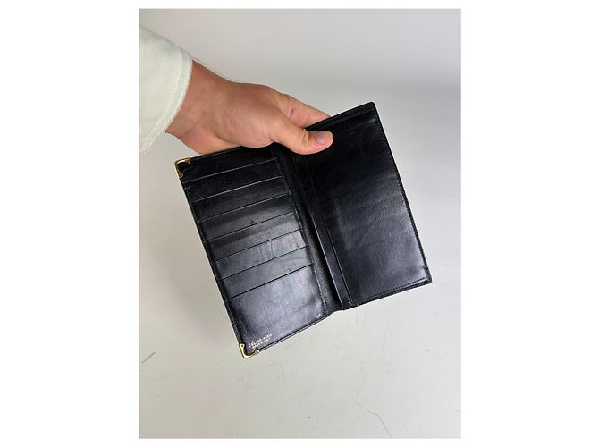 Céline Vintage Celine Leather Long Wallet Black Gold - view 5