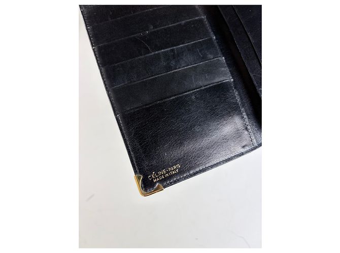 Céline Vintage Celine Leather Long Wallet Black Gold - view 6
