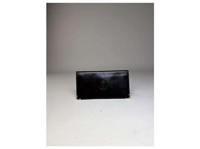 Céline Vintage Celine Leather Long Wallet Black Gold - view 9