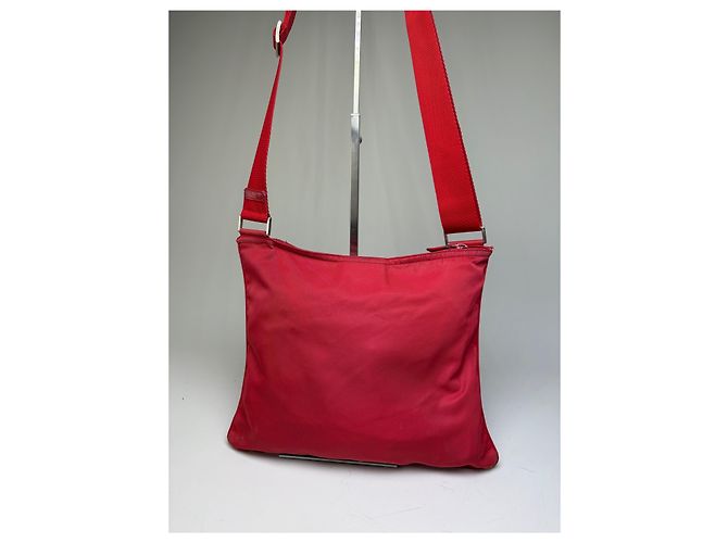 Vintage Prada Nylon Schultertasche Rot Silber - Ansicht 10