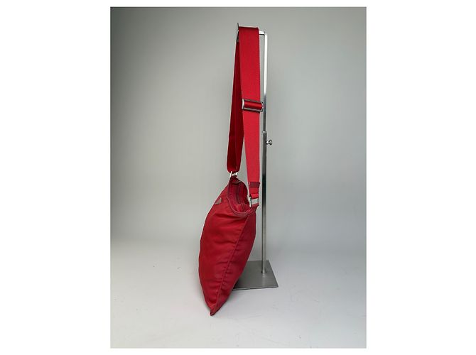 Vintage Prada Nylon Schultertasche Rot Silber - Ansicht 8