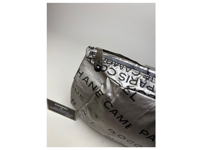 Gabrielle Clutch Vintage Chanel in nylon metallizzato Argento - vista 8