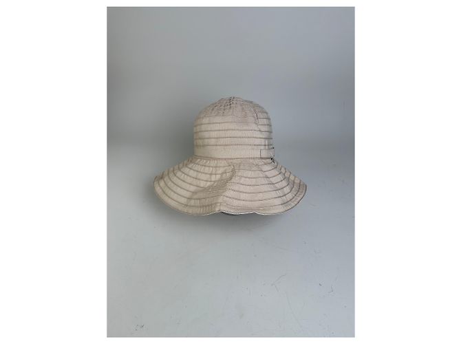 Cappello bucket vintage Courreges in misto cotone beige con accento argento - vista 3