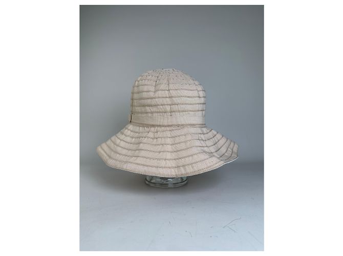 Cappello bucket vintage Courreges in misto cotone beige con accento argento - vista 5