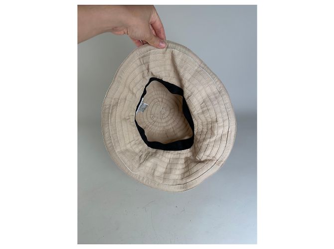 Cappello bucket vintage Courreges in misto cotone beige con accento argento - vista 7