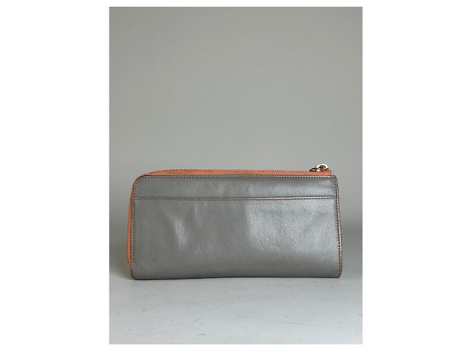 Chloé Vintage Chloe Leather Zip Wallet Grey Orange - view 2