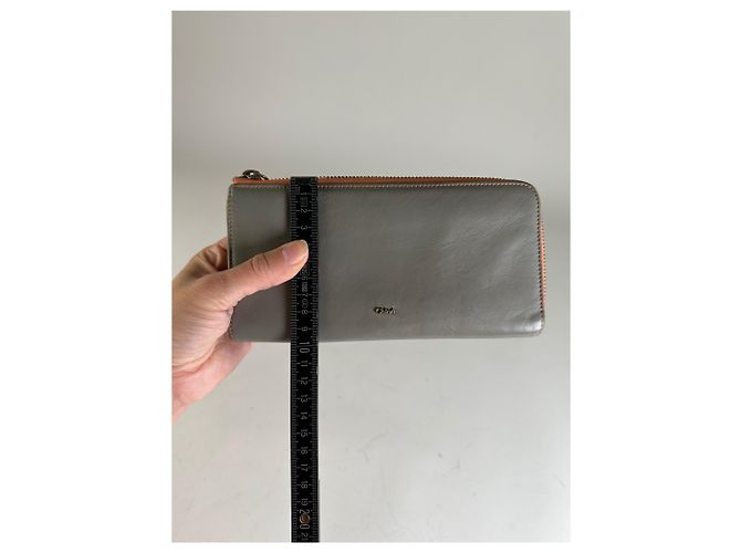 Chloé Vintage Chloe Leather Zip Wallet Grey Orange - view 8