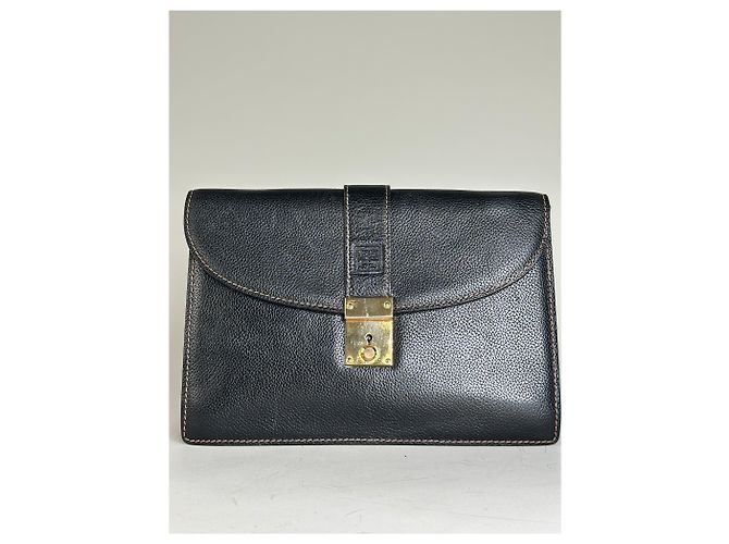Clutch Vintage Givenchy in Pelle Nera con Chiusura Dorata Nero - vista 12