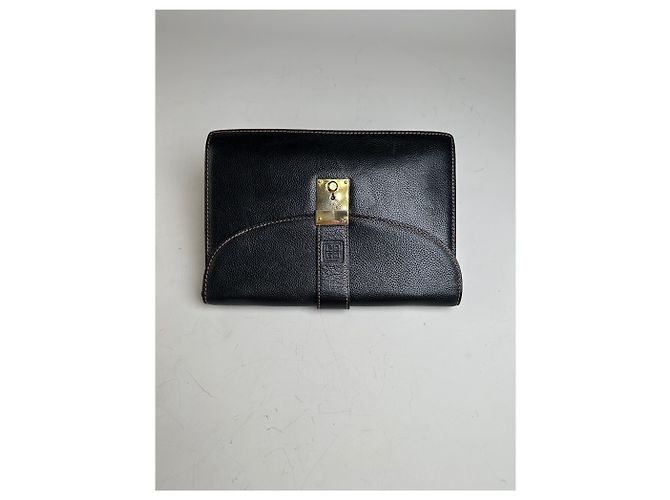 Clutch Vintage Givenchy in Pelle Nera con Chiusura Dorata Nero - vista 6