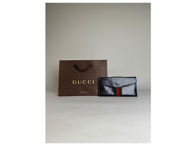 Vintage Gucci Web Stripe Leather Wallet Black Gold - view 2