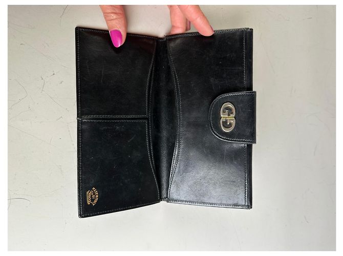 Vintage Gucci Web Stripe Leather Wallet Black Gold - view 3