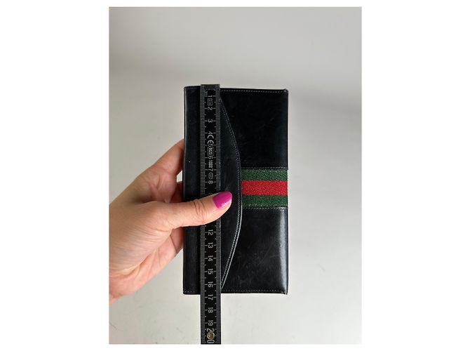 Vintage Gucci Web Stripe Leather Wallet Black Gold - view 8