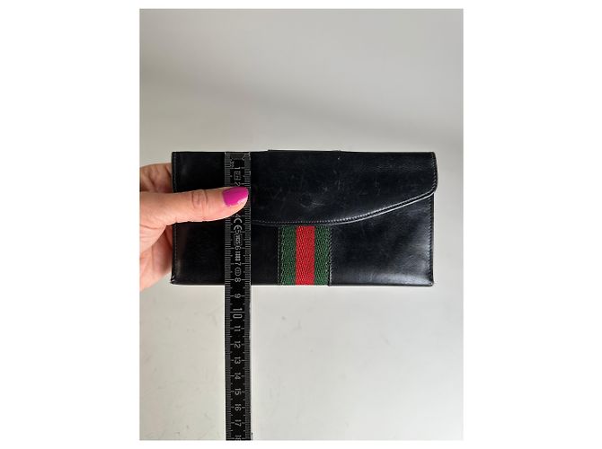 Vintage Gucci Web Stripe Leather Wallet Black Gold - view 9