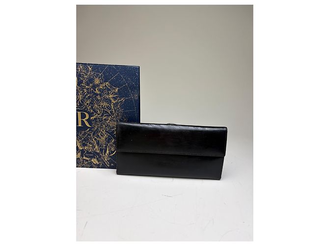 Vintage Dior Leather Wallet Black Silver-tone Clasp - view 12