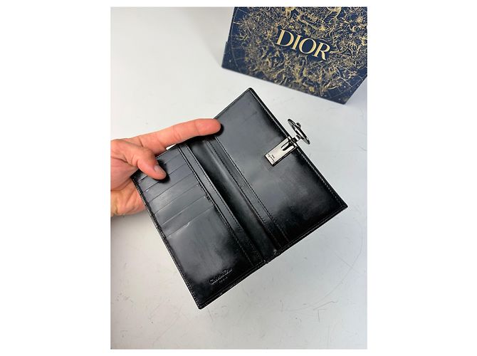 Vintage Dior Leather Wallet Black Silver-tone Clasp - view 3