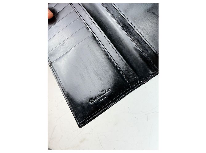 Vintage Dior Leather Wallet Black Silver-tone Clasp - view 4