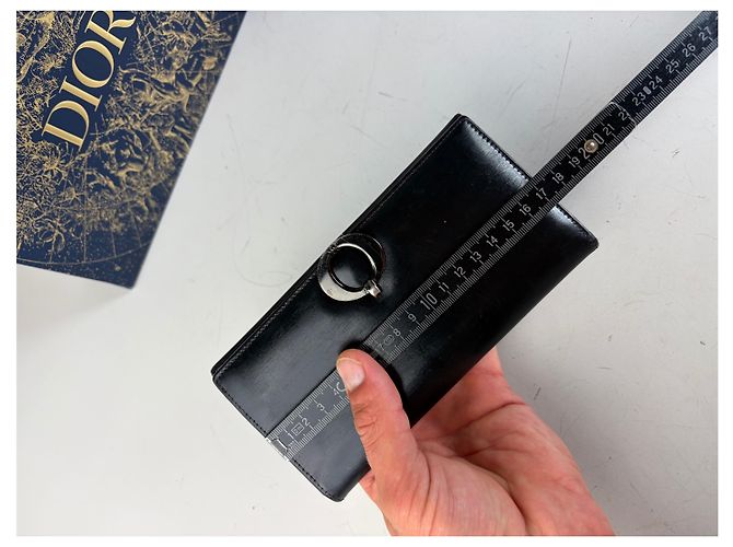 Vintage Dior Leather Wallet Black Silver-tone Clasp - view 9