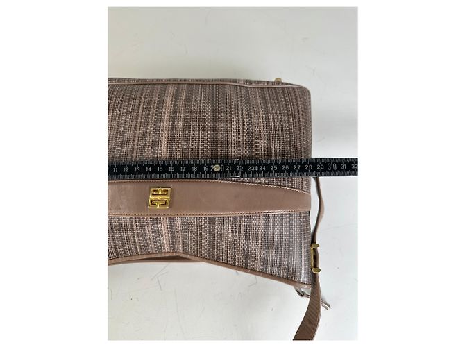 Vintage Givenchy Gestreifte Stoff-Schultertasche Braun Gold - Ansicht 10