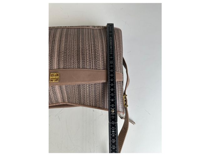 Vintage Givenchy Gestreifte Stoff-Schultertasche Braun Gold - Ansicht 11
