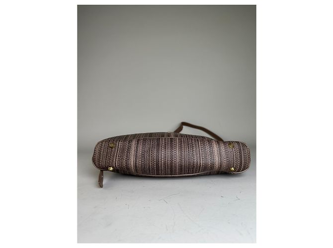 Vintage Givenchy Gestreifte Stoff-Schultertasche Braun Gold - Ansicht 12