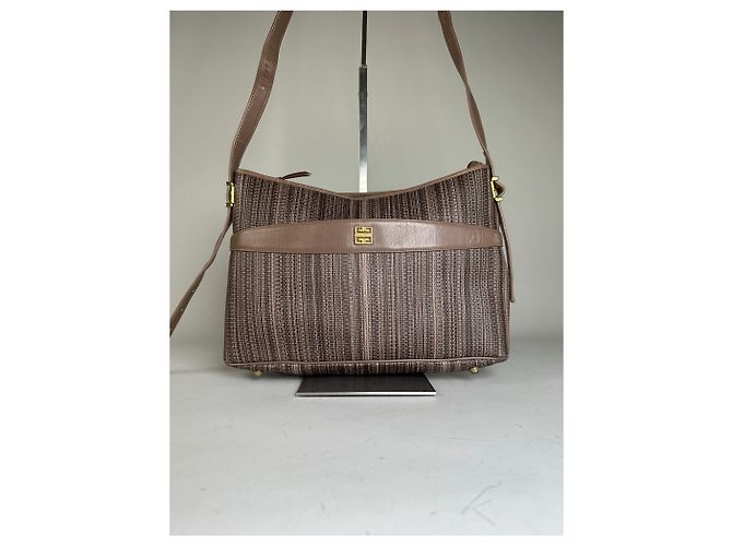 Vintage Givenchy Gestreifte Stoff-Schultertasche Braun Gold - Ansicht 14