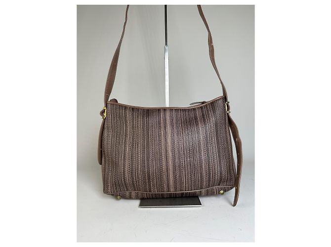 Vintage Givenchy Gestreifte Stoff-Schultertasche Braun Gold - Ansicht 15