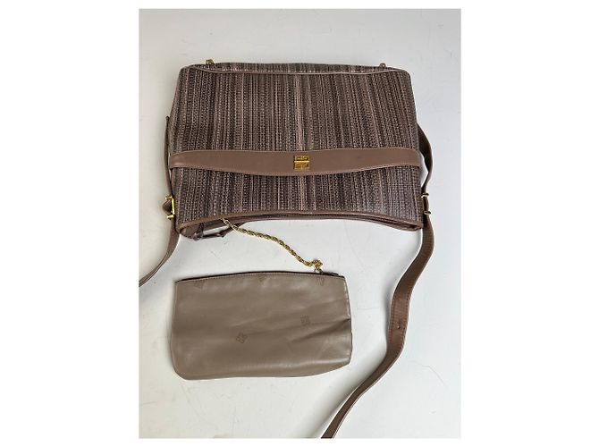 Vintage Givenchy Gestreifte Stoff-Schultertasche Braun Gold - Ansicht 3
