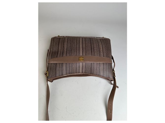 Vintage Givenchy Gestreifte Stoff-Schultertasche Braun Gold - Ansicht 8