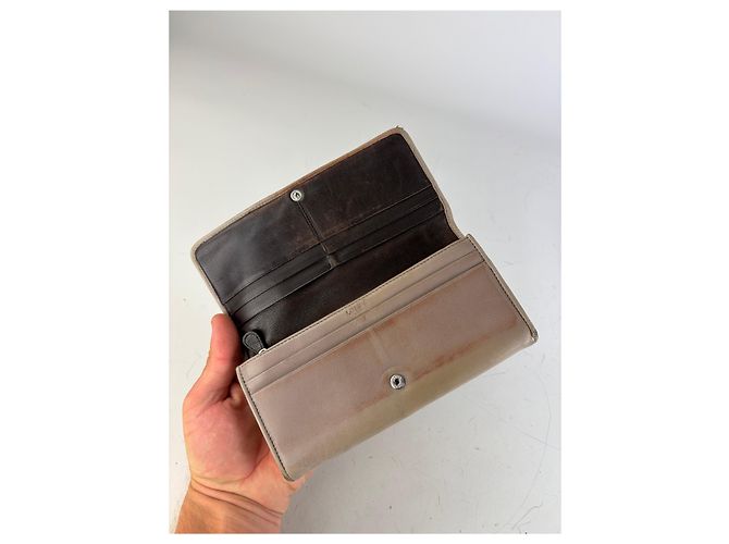 Vintage Loewe Leather Long Wallet Beige Brown Silver - view 4