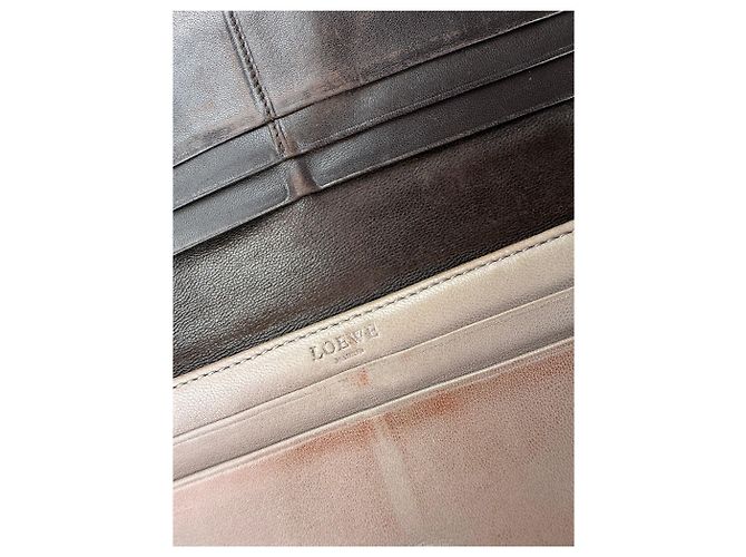 Vintage Loewe Leather Long Wallet Beige Brown Silver - view 5
