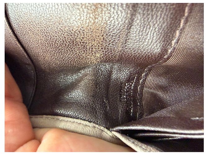 Vintage Loewe Leather Long Wallet Beige Brown Silver - view 6
