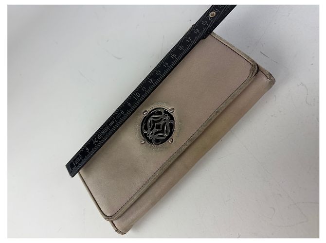 Vintage Loewe Leather Long Wallet Beige Brown Silver - view 7