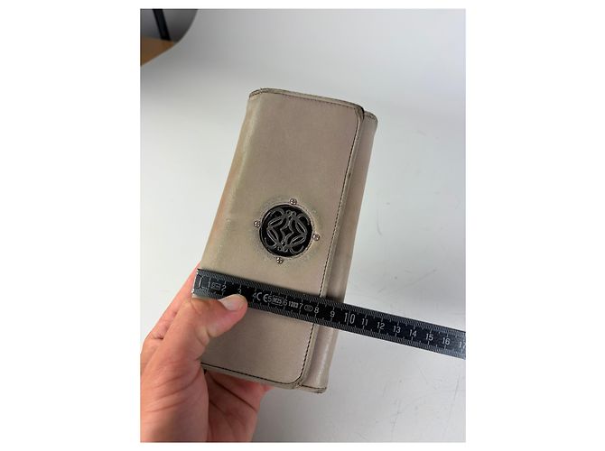 Vintage Loewe Leather Long Wallet Beige Brown Silver - view 8