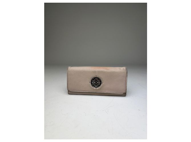 Vintage Loewe Leather Long Wallet Beige Brown Silver - view 9
