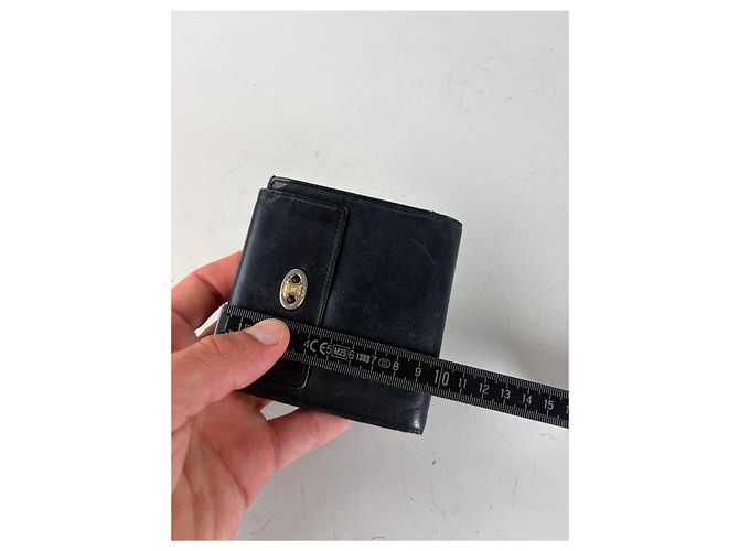 Céline Vintage Celine Leather Wallet Black Gold Snap - view 10