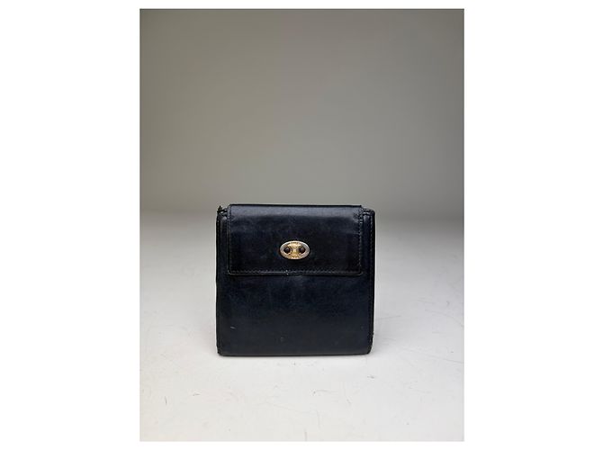 Céline Vintage Celine Leather Wallet Black Gold Snap - view 11