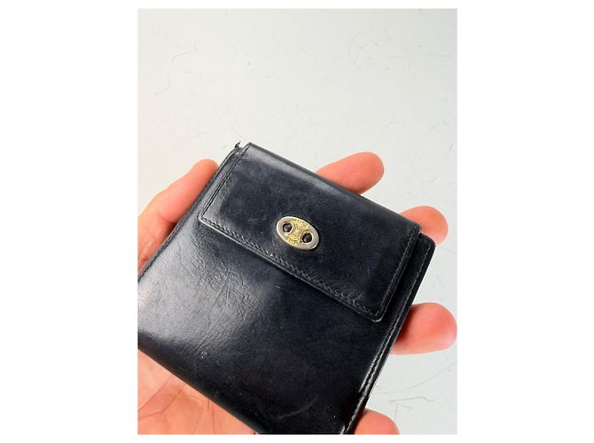 Céline Vintage Celine Leather Wallet Black Gold Snap - view 3