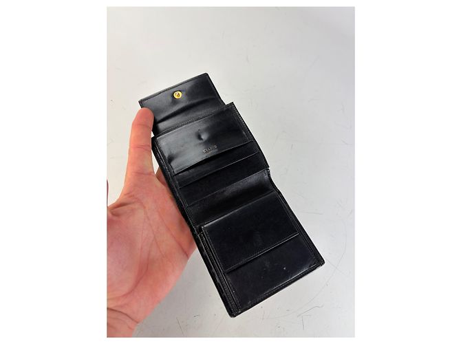 Céline Vintage Celine Leather Wallet Black Gold Snap - view 4
